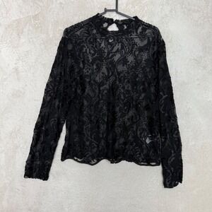Sheer Lace Mesh Top Goth Coquette Whimsygoth Dark Academia Black Mock Neck 3XL